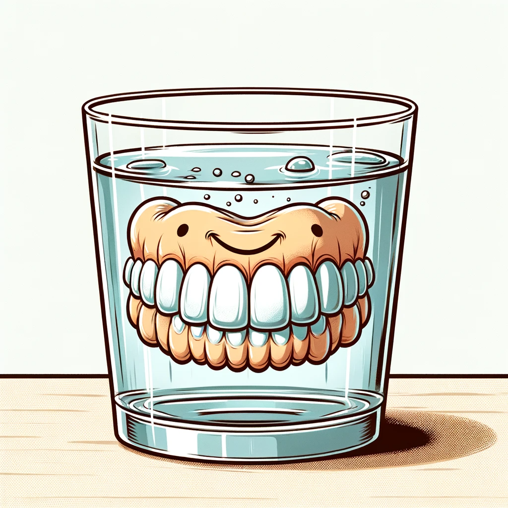denture in a glass of water