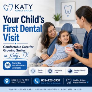 child’s first dental visit Katy TX, kids dentist Katy TX, dentist for children Katy TX, family dentist Katy TX, children’s dental cleaning Katy TX, Katy Family Smiles